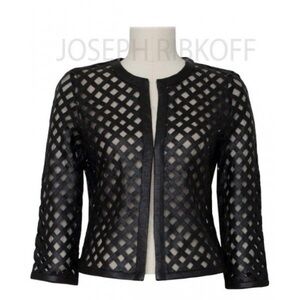 Joseph Ribkoff faux leather lattice mesh jacket size small